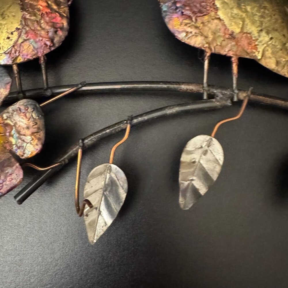 Metal Owl Wall Art With Flowers & Hooks Rustic Handcrafted Design Multi-Color - Picture 5 of 16